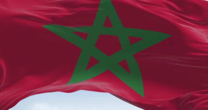 Close-up of Morocco national flag waving in the wind