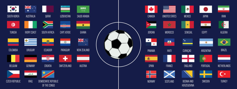 Football. 2026. Flags of the participating teams