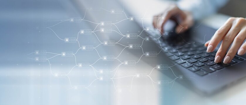 Blockchain Enabling Secure and Decentralized Transactions on a Wide Banner, Business and Technology Concept