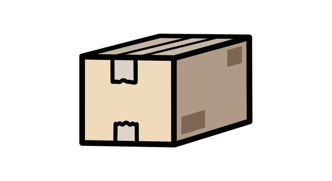 Cartoon style cardboard box with visible flaps and brown color  