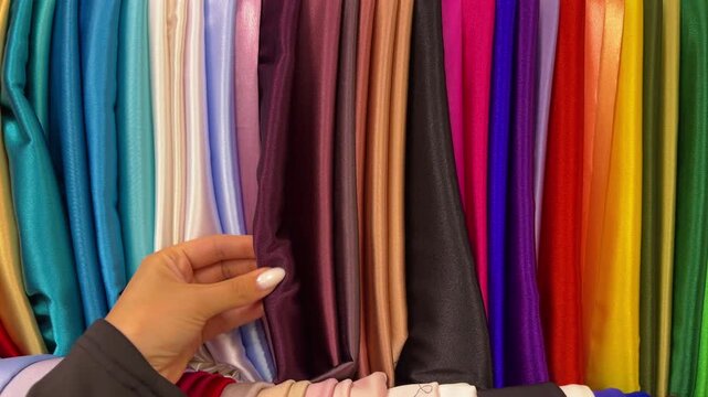 Lively Boutique Scene Featuring Customer Perusing Range Of Colorful Silk And Satin Scarves