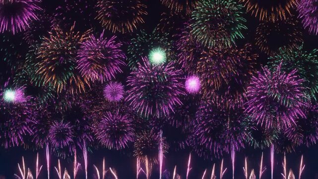 Distant Fireworks In Night Sky Display