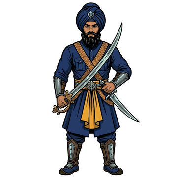 Noble Sikh Soldier with Traditional Weapons