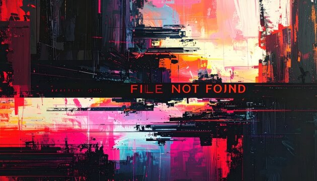 Distorted Cityscape with File Not Found Error Message.