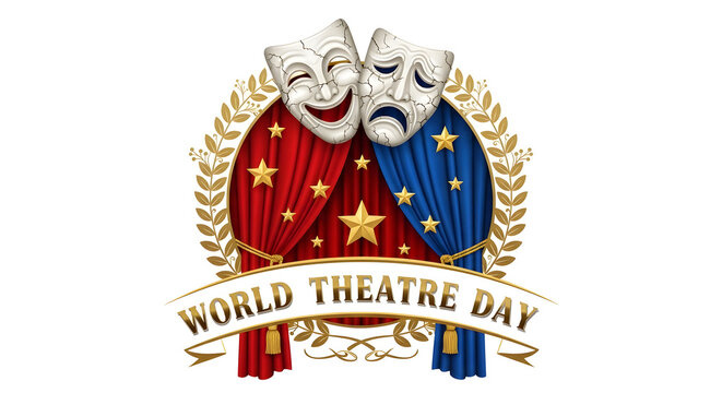 World theatre day logo with comedy and tragedy masks