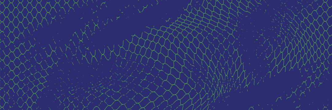 Abstract Sports Background with Fishing Net Texture. Green and Blue Grunge Pattern and Halftone Effect. Dirty Grunge Background