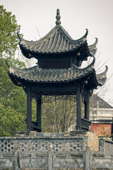 Fototapeta premium Guiyun Pavilion in Liuzhuang, the Former Residence of Zuo Zongtang, Traditional Chinese Architecture under Blue Sky in Xiangyin, Hunan.
