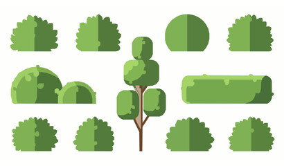Flat green bush and shrub vector set with modern garden vegetation icons for landscape and outdoor design © MstMonisha