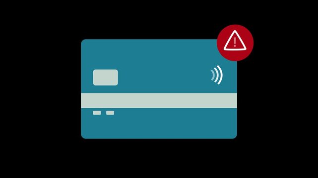 Online payment fraud detection and cybersecurity threat alert concept on a black background. Blocked credit card transaction warning and digital banking security system to prevent financial scam. 4k