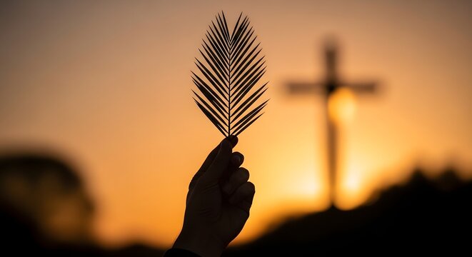 Holy week christianity palm fronds and cross silhouette reflecting faith and remembrance