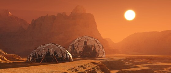 Mars, base on Mars, mission to Mars, base on the surface of Mars, 3D rendering © ustas