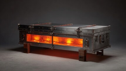 Obraz premium Polished Stainless Steel Fireproof Document Chest with Glowing Interior Illumination