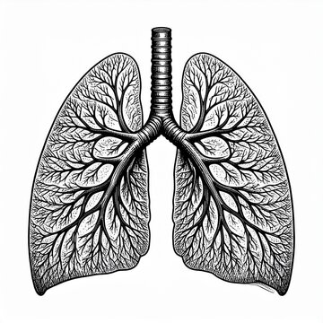 Intricate Human Lungs Illustration, Branching Bronchial Tree Detail