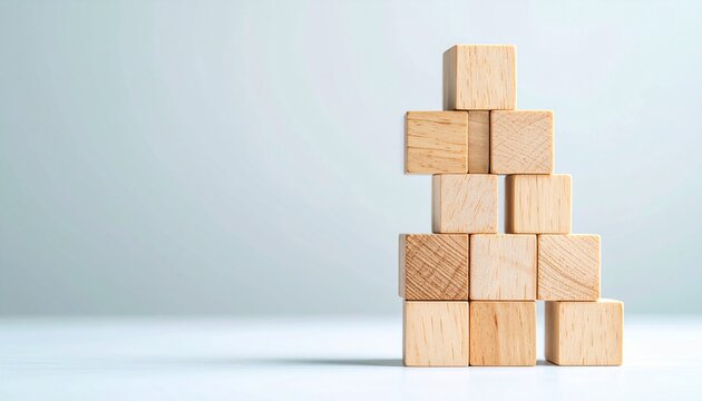 Minimalist wooden block stack on light background for design and balance concept