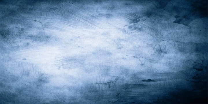 A dark grunge blue background features a stormy sky with motion blur, textured clouds, and misty fog swirling through a deep night backdrop