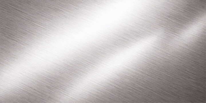 Polished stainless steel plate featuring a brushed metallic silver texture and a smooth industrial grey surface with light reflections for a seamless aluminum backdrop pattern