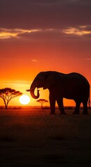 Fototapeta premium Elephant Sunset Silhouette.