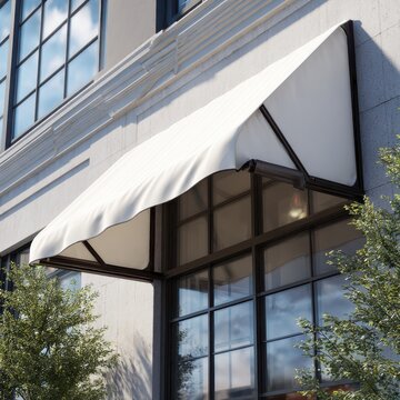 Modern Building with White Awning and Large Windows