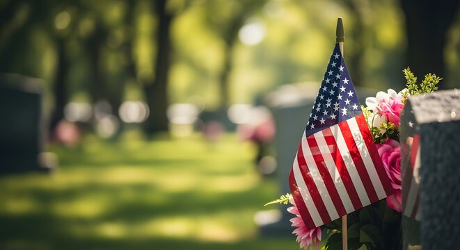 Memorial day remembrance american flags at a veterans cemetery