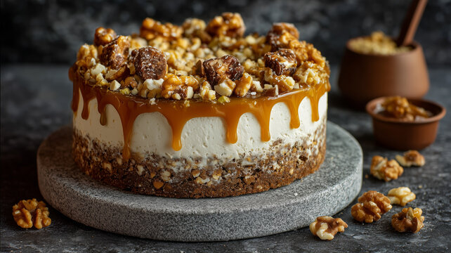 Cake with salted caramel and nuts 