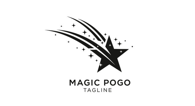 Dynamic shooting star logo with sparkling trails, representing speed, magic, and aspirations on isolated white background.