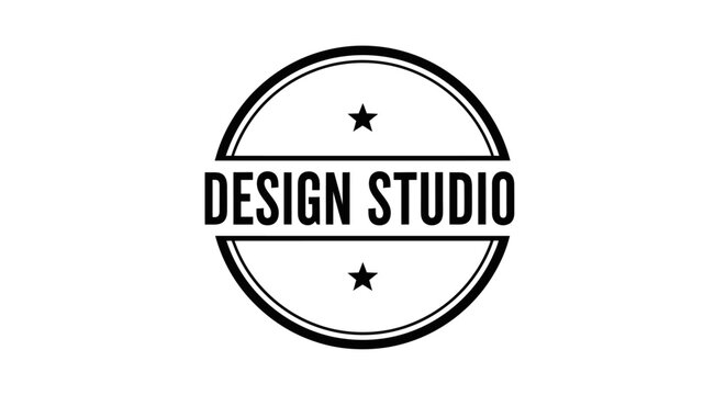 Minimalist Circular Design Studio Logo with Stars on Isolated White Background