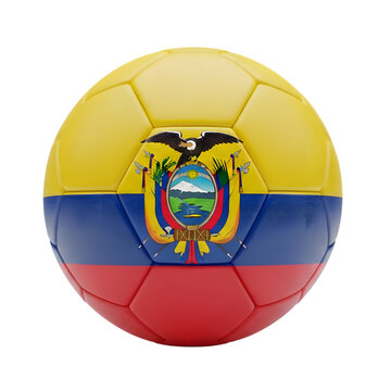 A soccer ball with the Ecuadorian flag design on a transparent background