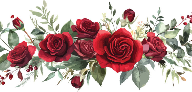Beautiful bouquet of red roses and tulips with green leaves isolated on a white background for a romantic Valentine gift of floral beauty and love