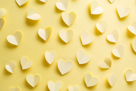 Seamless Background of light yellow Paper Hearts