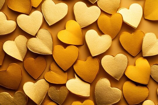 Seamless Background of gold Paper Hearts