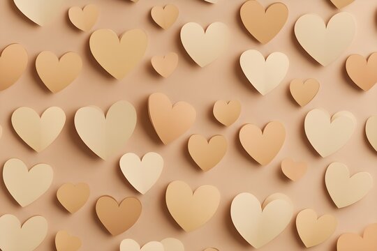 Seamless Background of light brown Paper Hearts