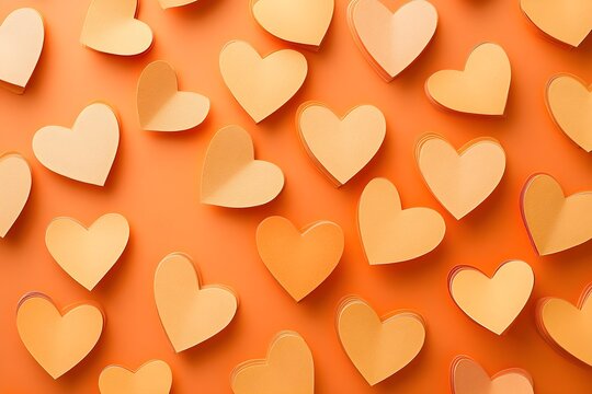 Seamless Background of light orange Paper Hearts