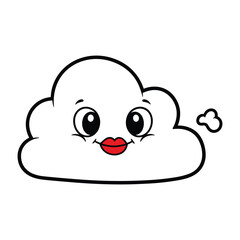 Fototapeta premium A cute cartoon cloud character with large expressive eyes and bright red lips on a white background