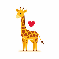 Fototapeta premium A cute giraffe standing alone with a heart nearby in a simple illustration.