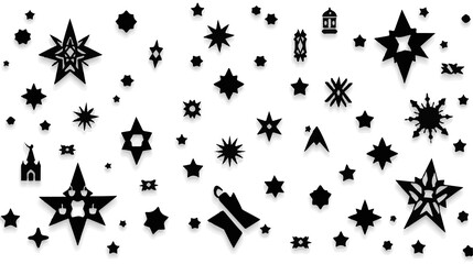 Fototapeta premium template Ramadan banner featuring a multitude of stylized stars in a flat design aesthetic, rendered in a striking black and white color scheme