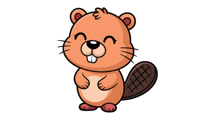 A cheerful cartoon beaver sitting upright with its front paws resting on its chest Vector © MOHAMMAD SALIM 