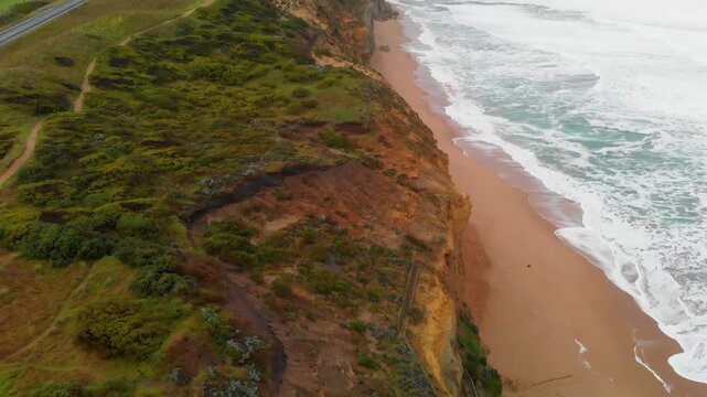 Twelve Apostles coastline aerial view from Gibson Steps parking