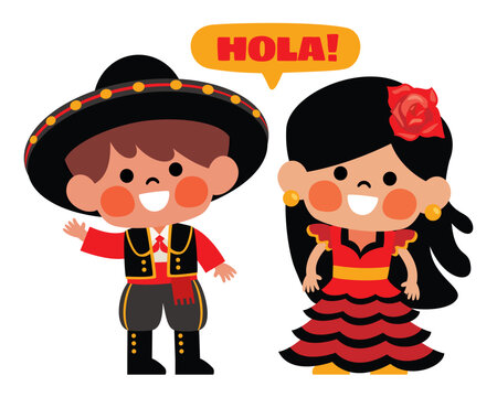 Traditional Cartoon Spanish Kids Posing