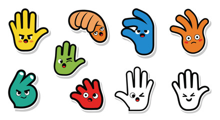 Fototapeta premium Cute Cartoon Hands and Worm Stickers with Emotions