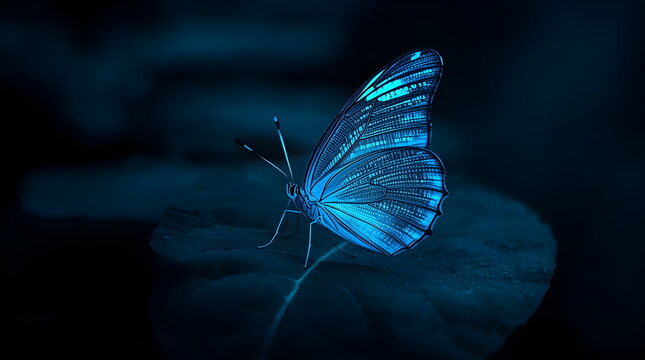 Futuristic Cyber Butterfly with Glowing Binary Code on Wings