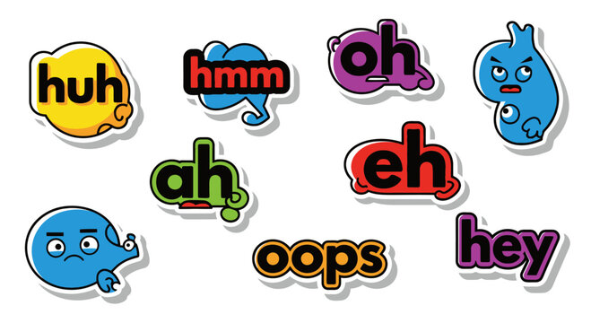 Cute Cartoon Speech Bubbles with Words and Characters
