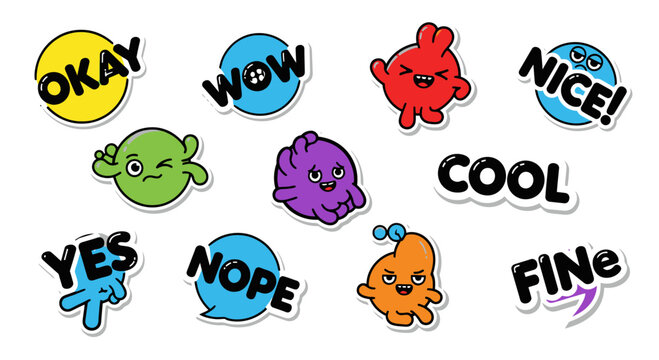 Cute Cartoon Monster Stickers with Positive Words - Fun Expressions