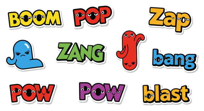 Cartoon Comic Book Sound Effects and Characters Sticker Pack