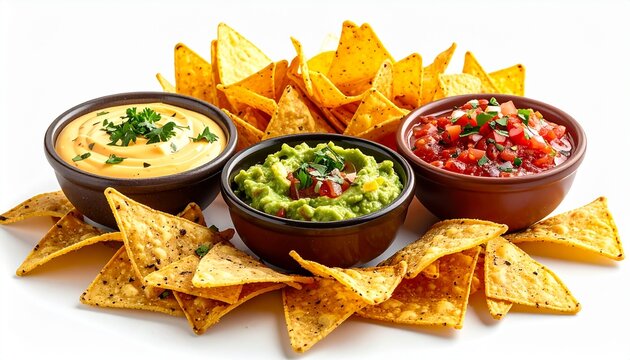 crispy corn tortilla chips served with three different dips