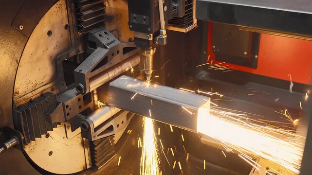Automated laser cutting of metal profile in workshop