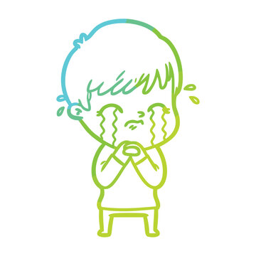 A cute cartoon boy crying with large tears streaming down his face in a gradient outline style.