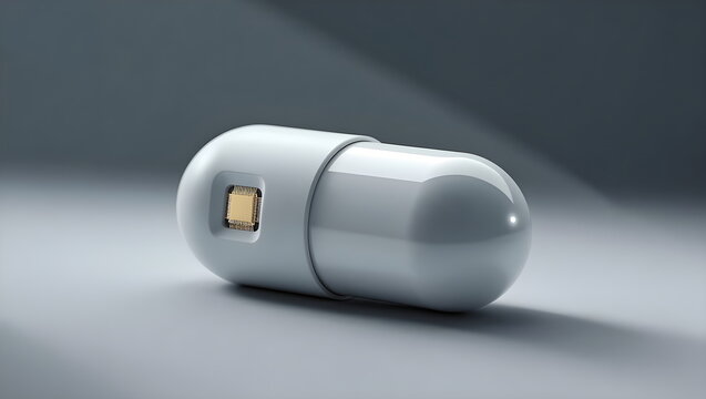 Smart Pill Concept with Embedded Gold Microchip in 3D Capsule