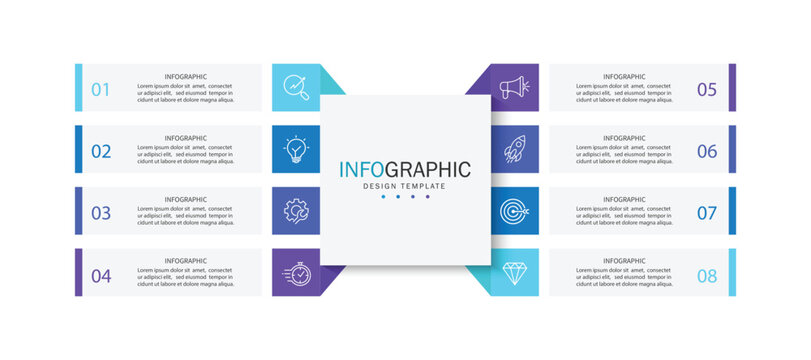 Infographic design template with icons and 8 options or steps.