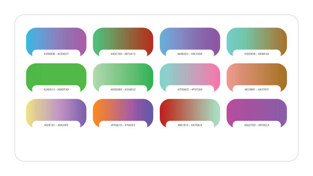 Collection of twelve colorful gradient swatches with labels 2.