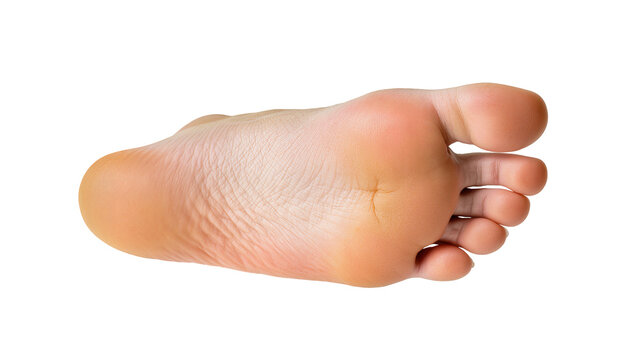 Tan human foot sole displaying wrinkles and toes, resting flat